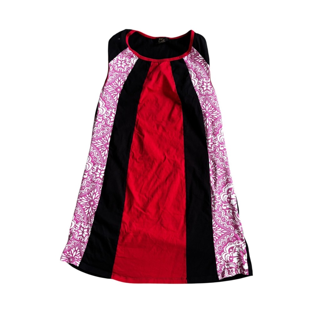 Shop Therapy Crew Neck Women's Sleeveless Dress Red Black Stretch Knit Size XL
